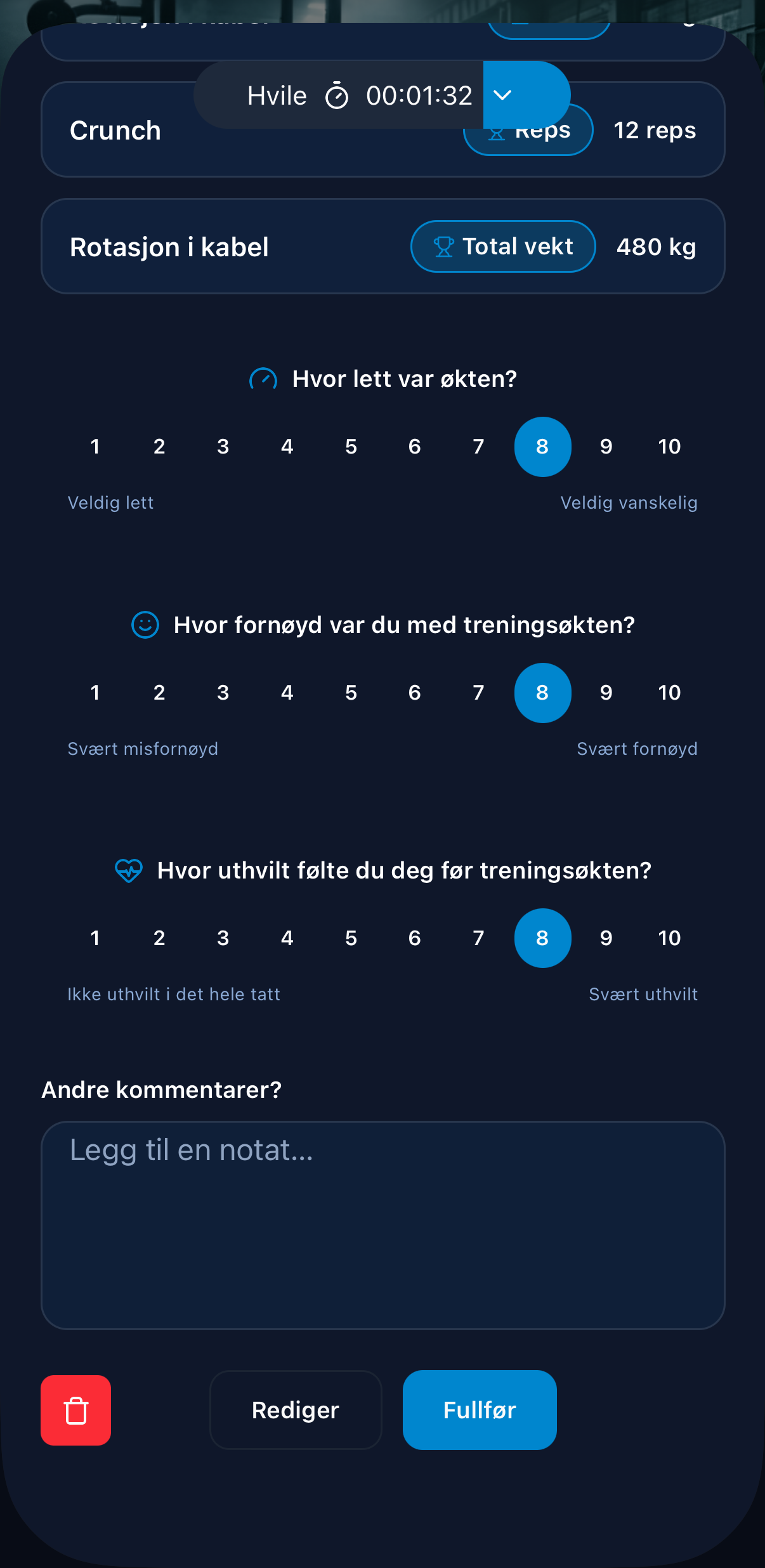 Vurdering av økten
