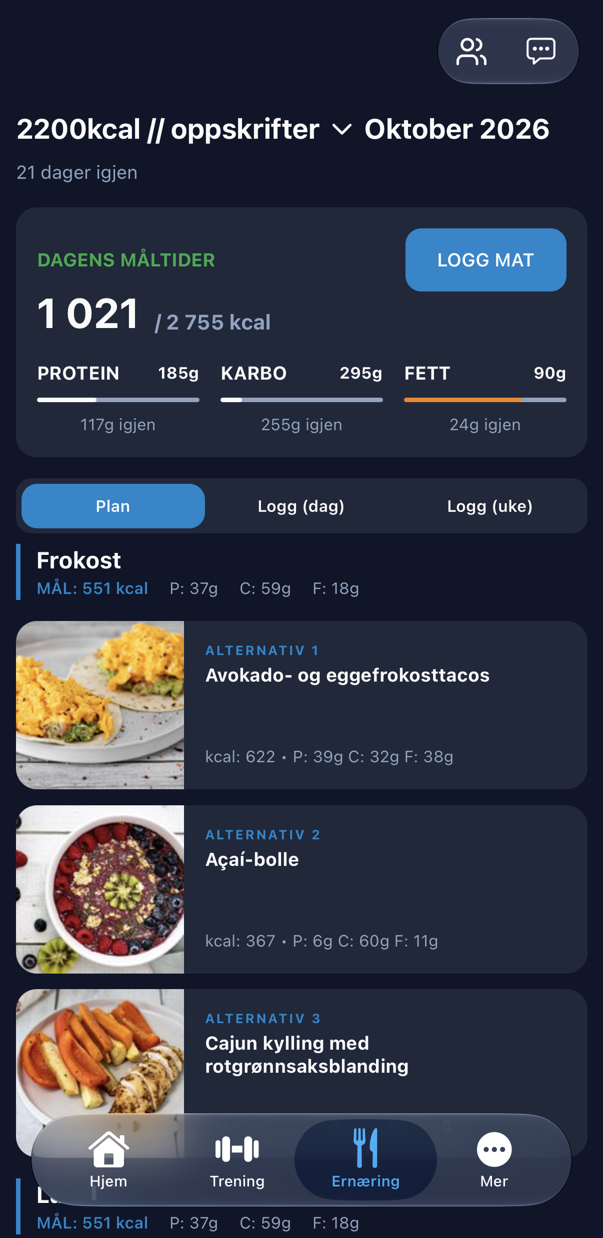Kostplanen i appen