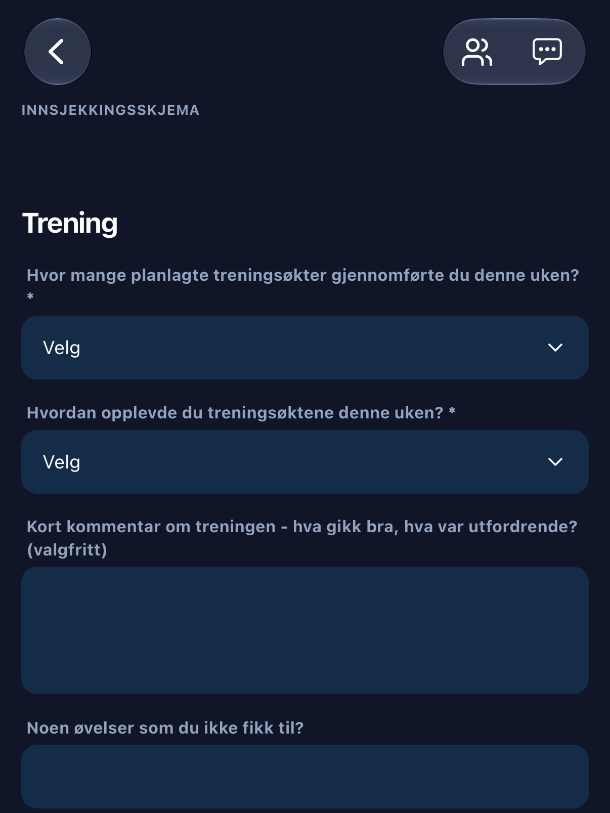 Check-in form