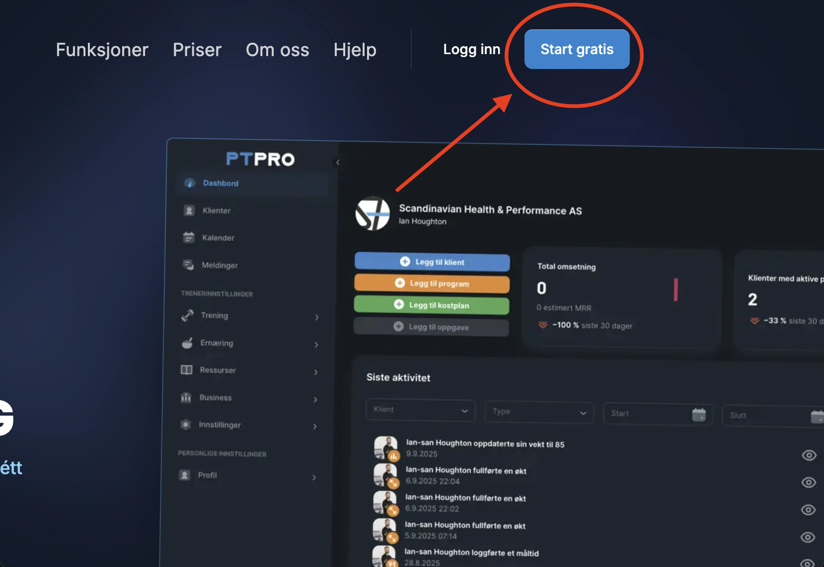 Start gratis-knappen i menyen