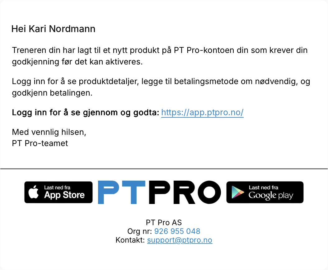 E-post om produkt som trenger godkjenning