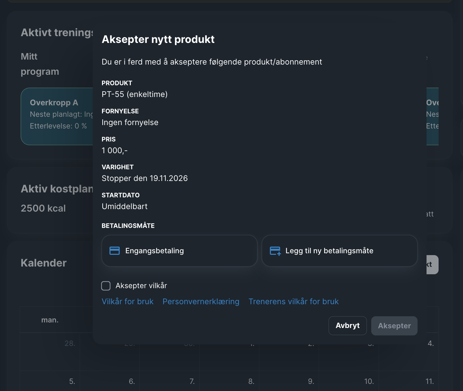 Aksepter nytt produkt